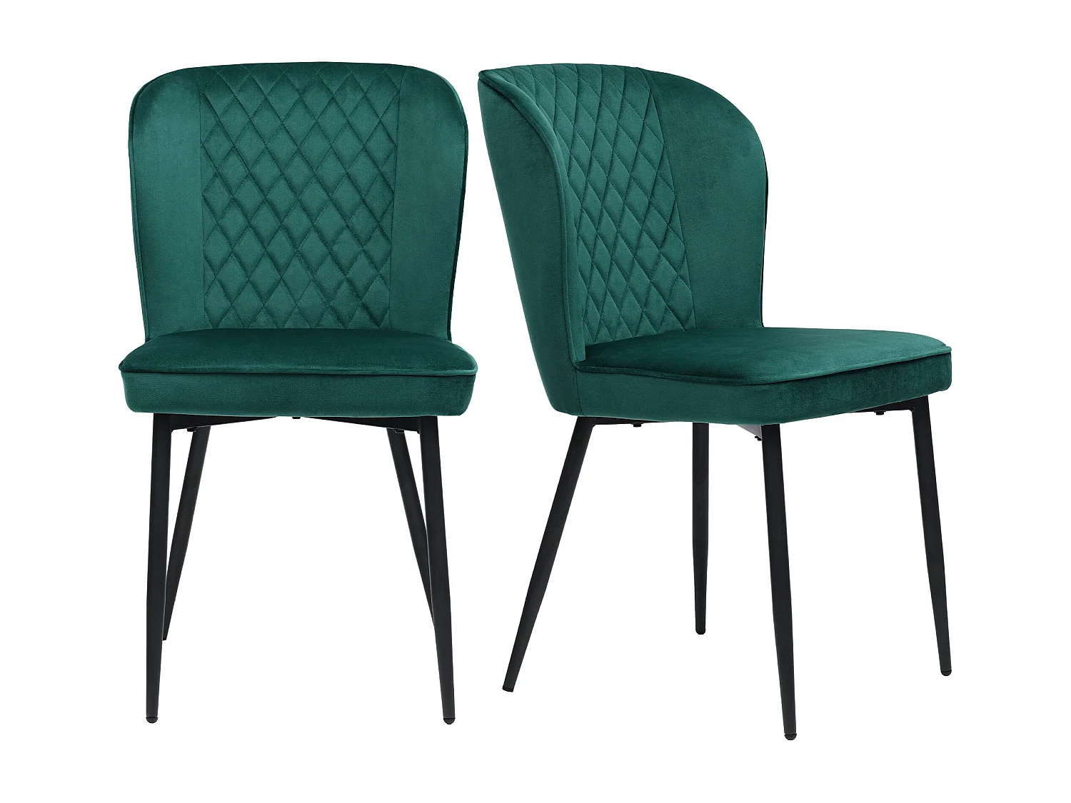 Set di 2 sedie da pranzo in velluto verde - con struttura in metallo e schienale imbottito