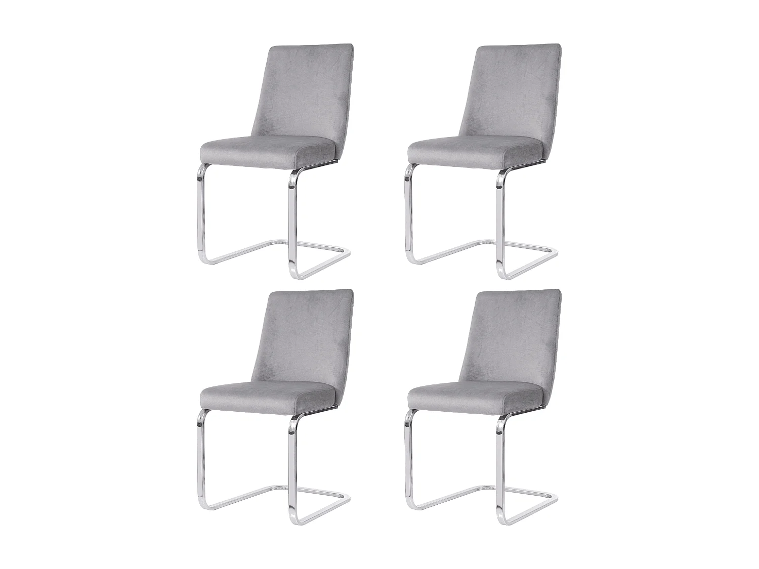 Lot de 4 chaises de salle à manger - velours gris - avec dossier rembourré et pieds en métal argenté