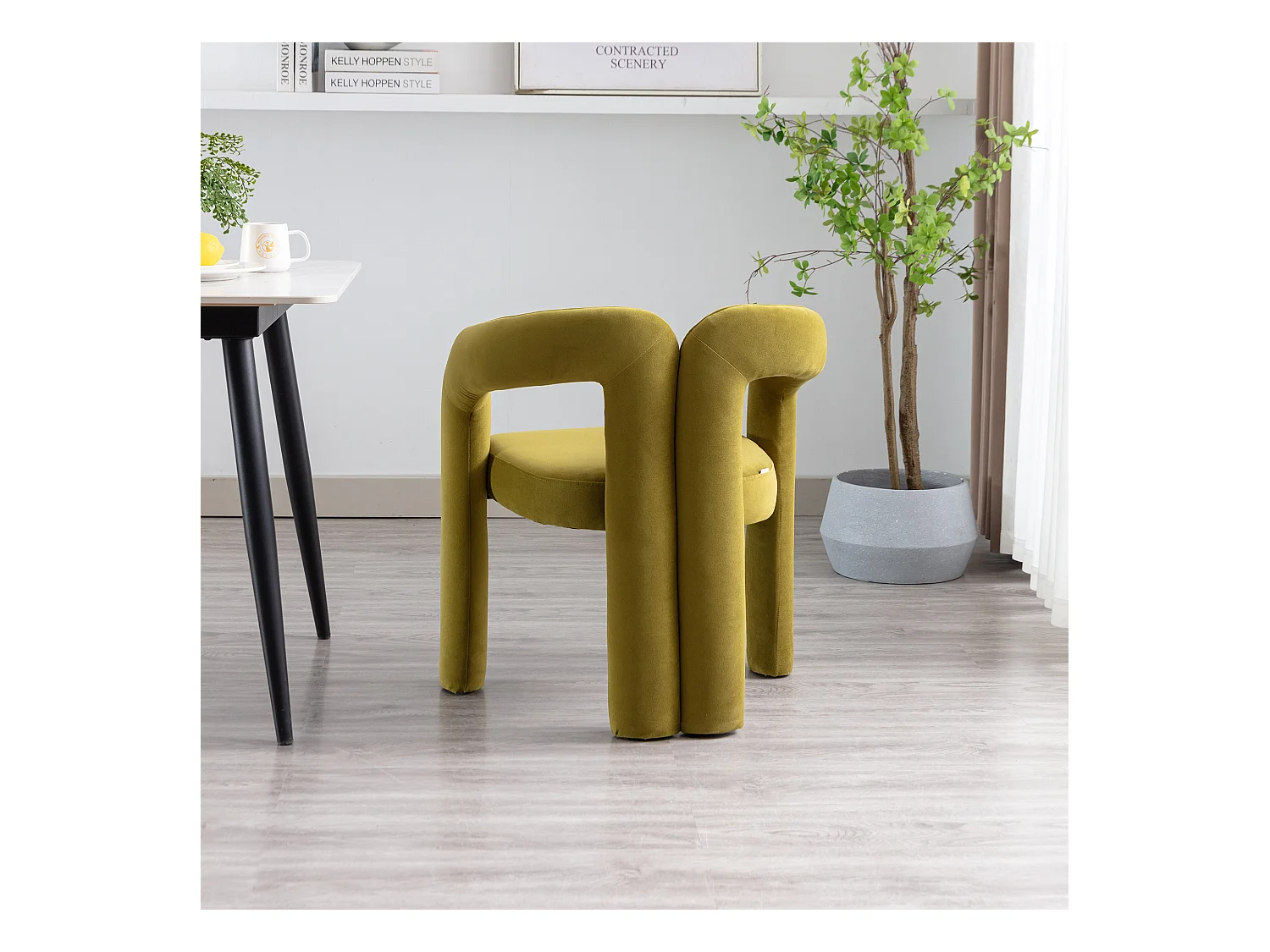 Lot de 2 chaises de salle à manger - velours olive - avec accoudoirs - pour chambre et salon