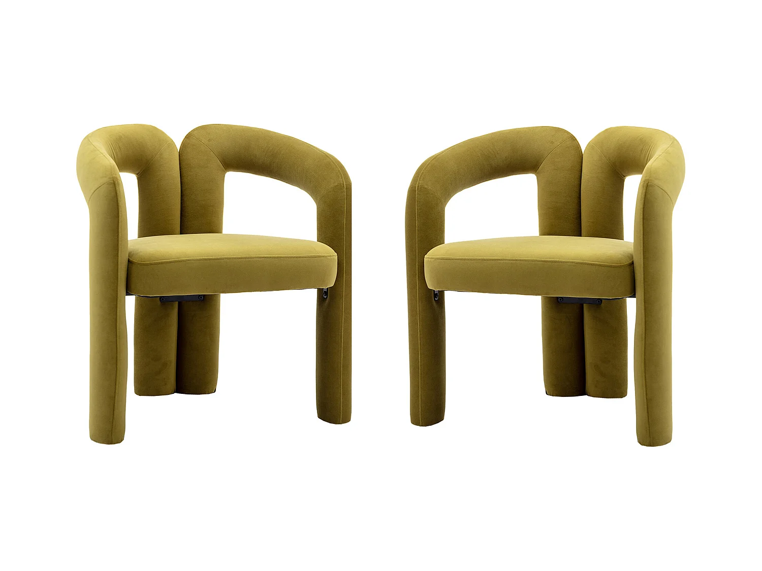 Lot de 2 chaises de salle à manger - velours olive - avec accoudoirs - pour chambre et salon
