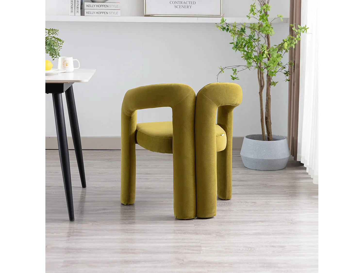 Lot de 2 chaises de salle à manger - velours olive - avec accoudoirs - pour chambre et salon