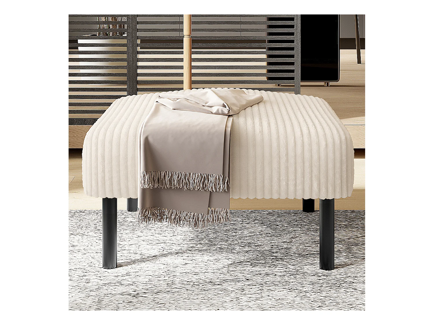 Vierkante stoel - Voetenbank met metalen frame - corduroy - beige - voor woonkamer