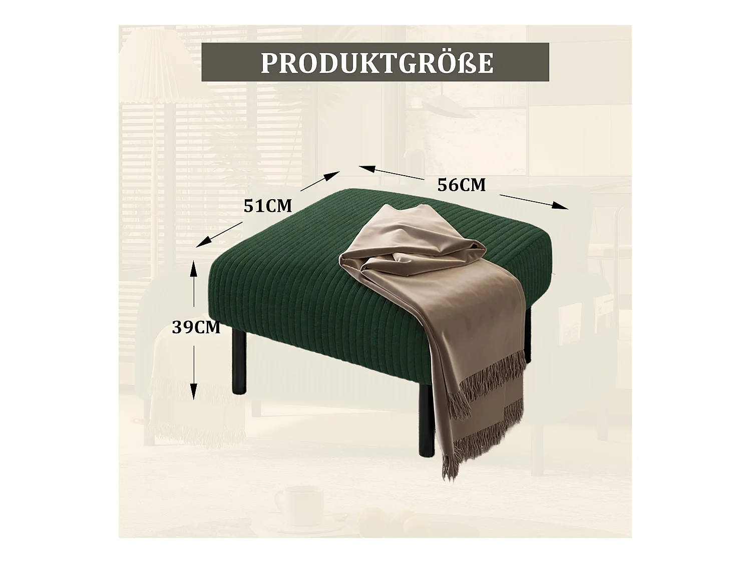 Vierkante stoel - Voetenbank met metalen frame - corduroy - groen - voor woonkamer