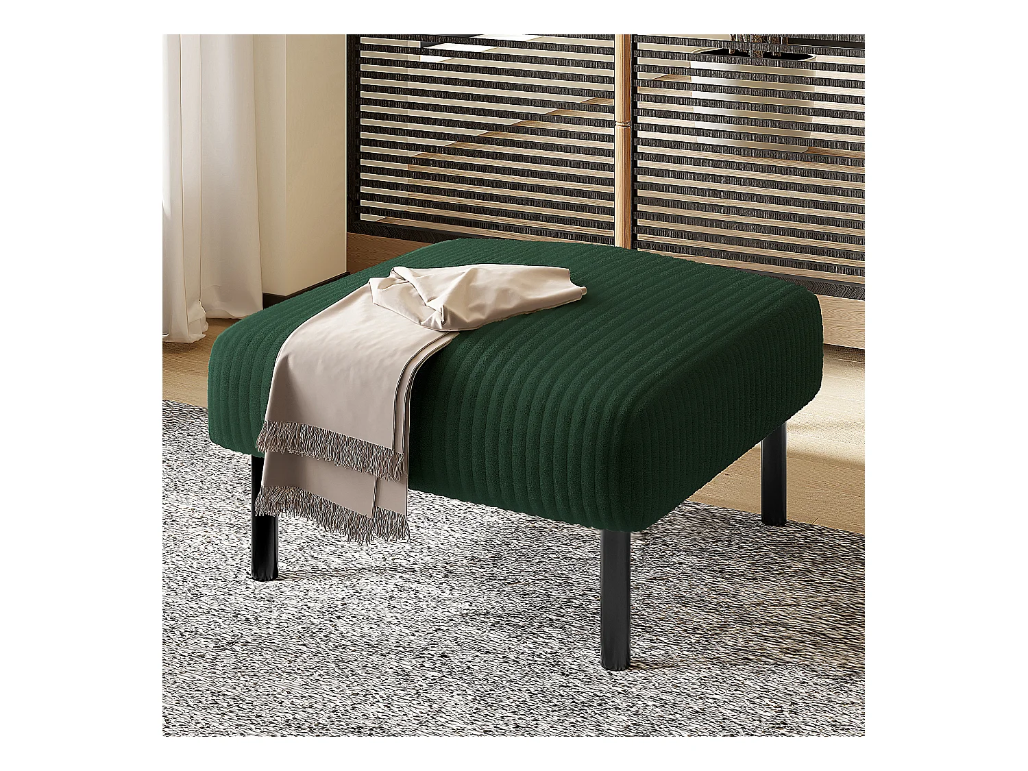 Chaise carrée - Repose-pieds avec structure en métal - velours côtelé - vert - pour salon