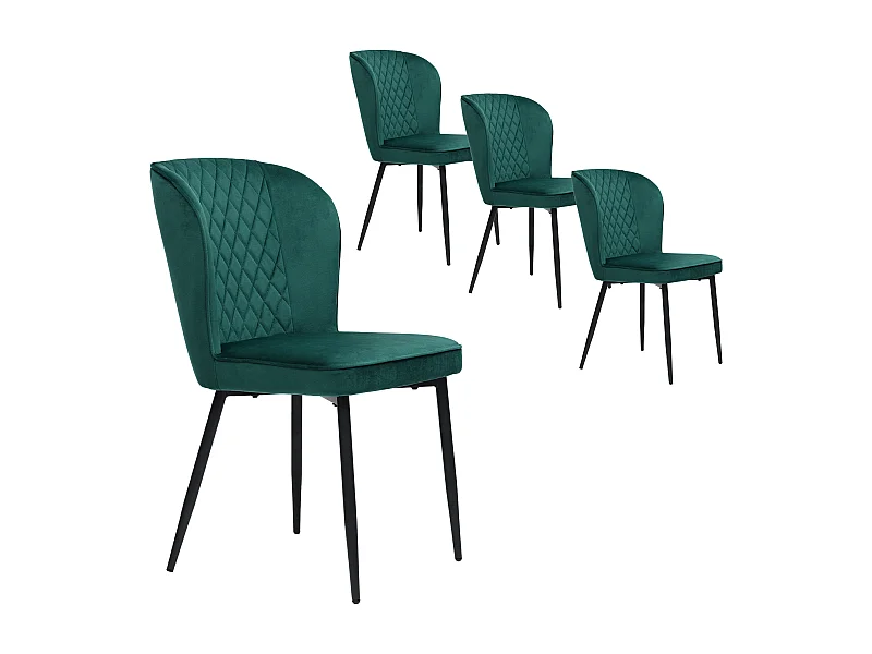 Juego de 4 sillas de comedor - terciopelo verde - con estructura de metal y respaldo acolchado