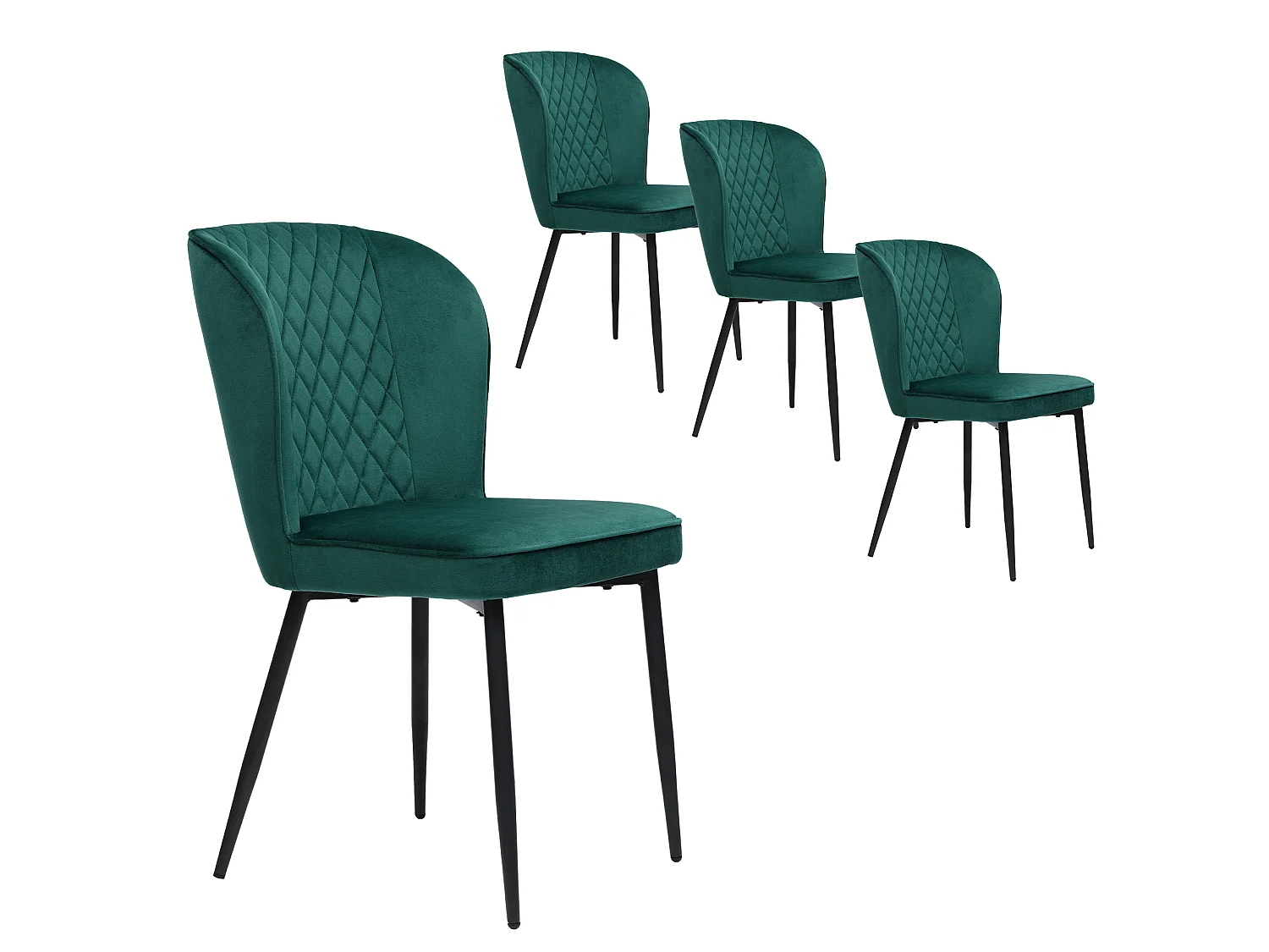 Lot de 4 chaises de salle à manger - velours vert - avec structure en métal et dossier rembourré