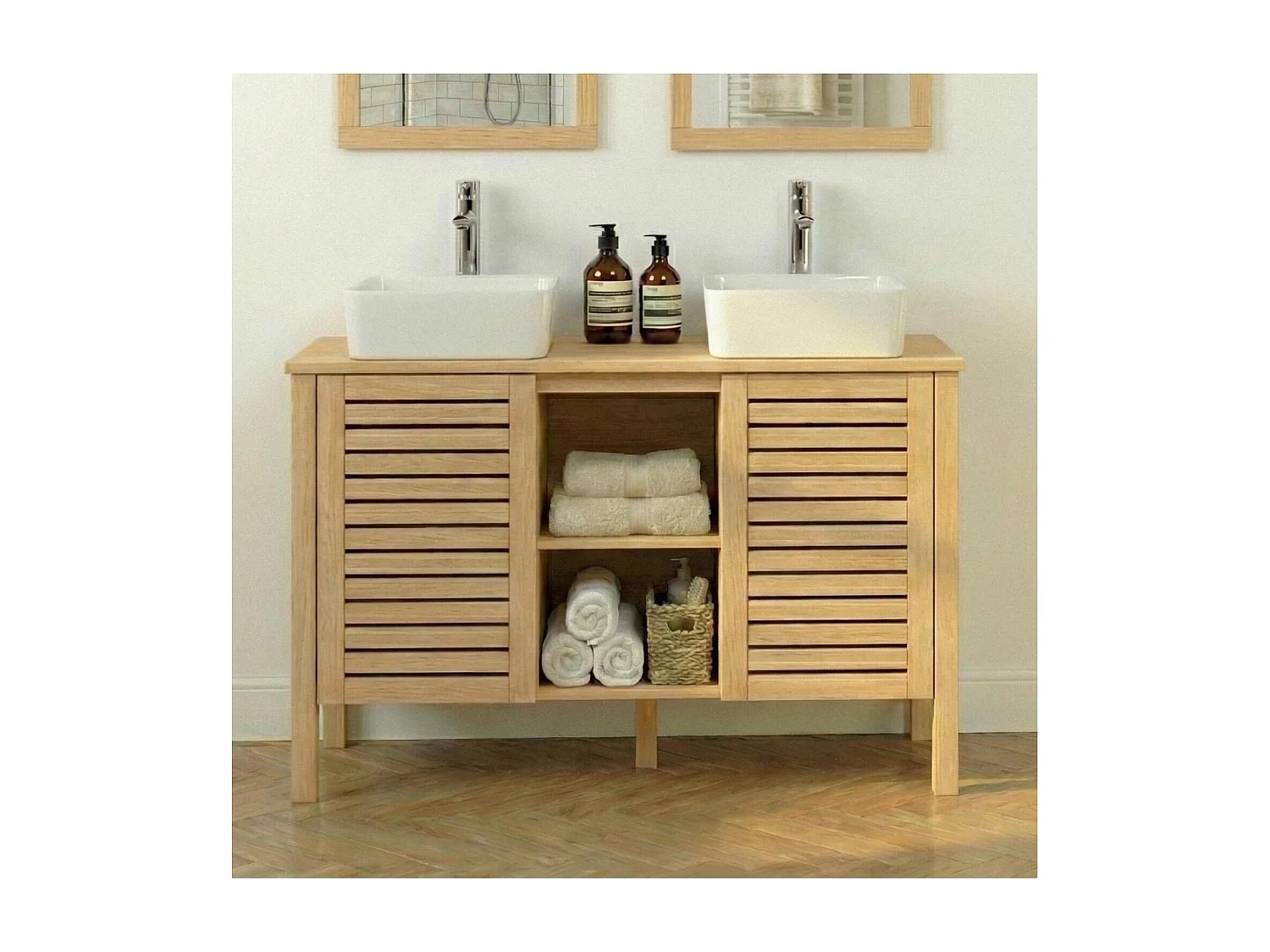 Mueble de lavabo doble TALIX de 120 cm con patas de roble natural