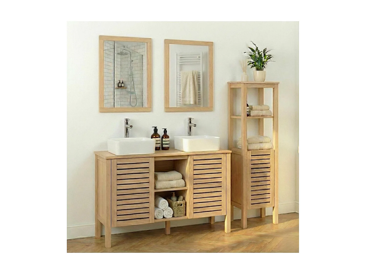 Mueble de lavabo doble TALIX de 120 cm con patas de roble natural