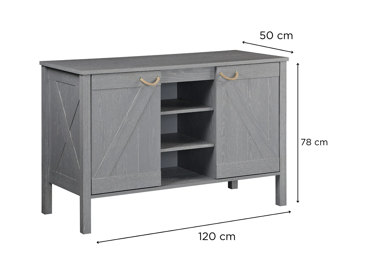 LUZIA Doppelwaschbecken-Badezimmerschrank B.120 x H.78 x T.50 cm, graue Eiche