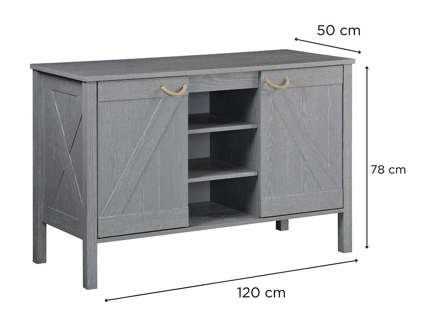 LUZIA Doppelwaschbecken-Badezimmerschrank B.120 x H.78 x T.50 cm, graue Eiche