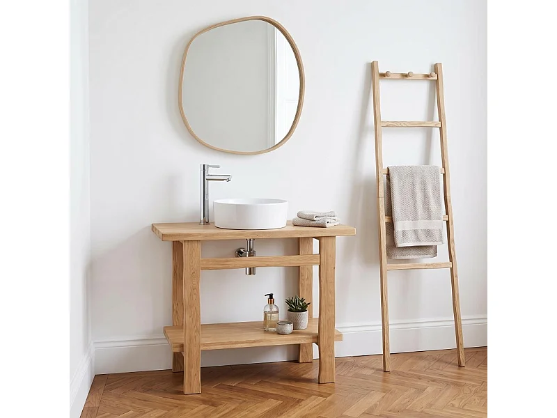 Meuble simple vasque sur pieds 95cm en chêne massif esprit établi OFICIO
