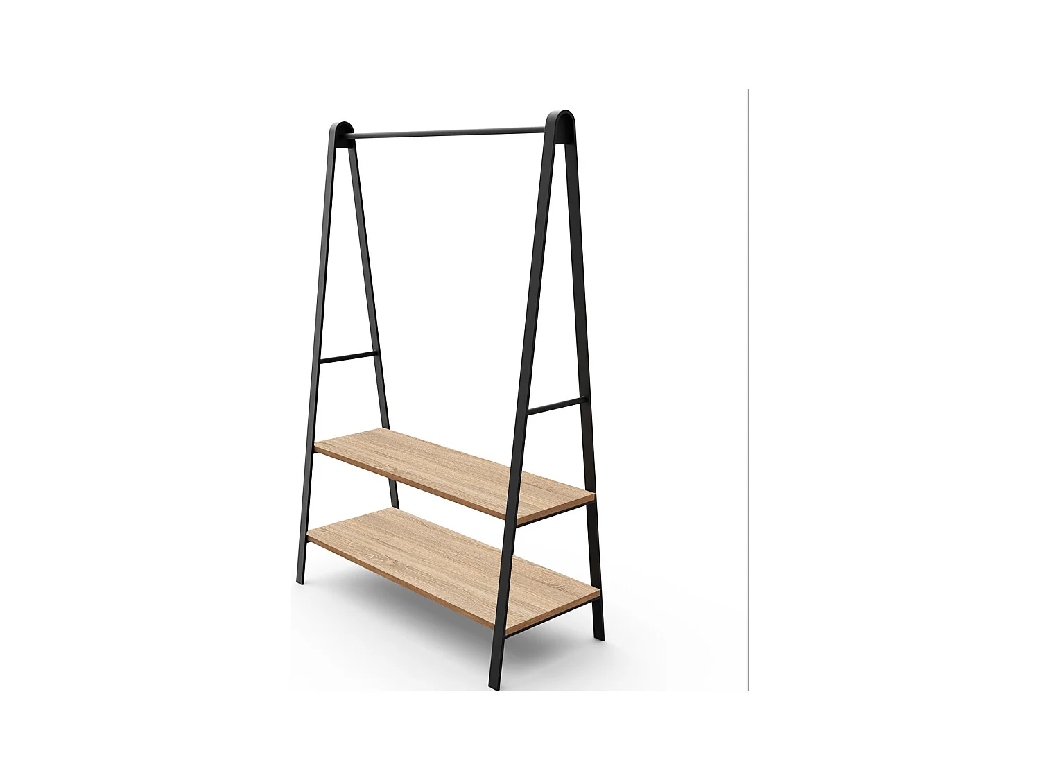 Schwarzer ARCO-Garderobenständer B.110 x H.170 x T.50 cm mit Regalen und Stange