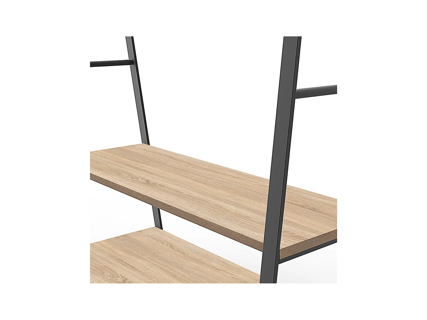 Schwarzer ARCO-Garderobenständer B.110 x H.170 x T.50 cm mit Regalen und Stange