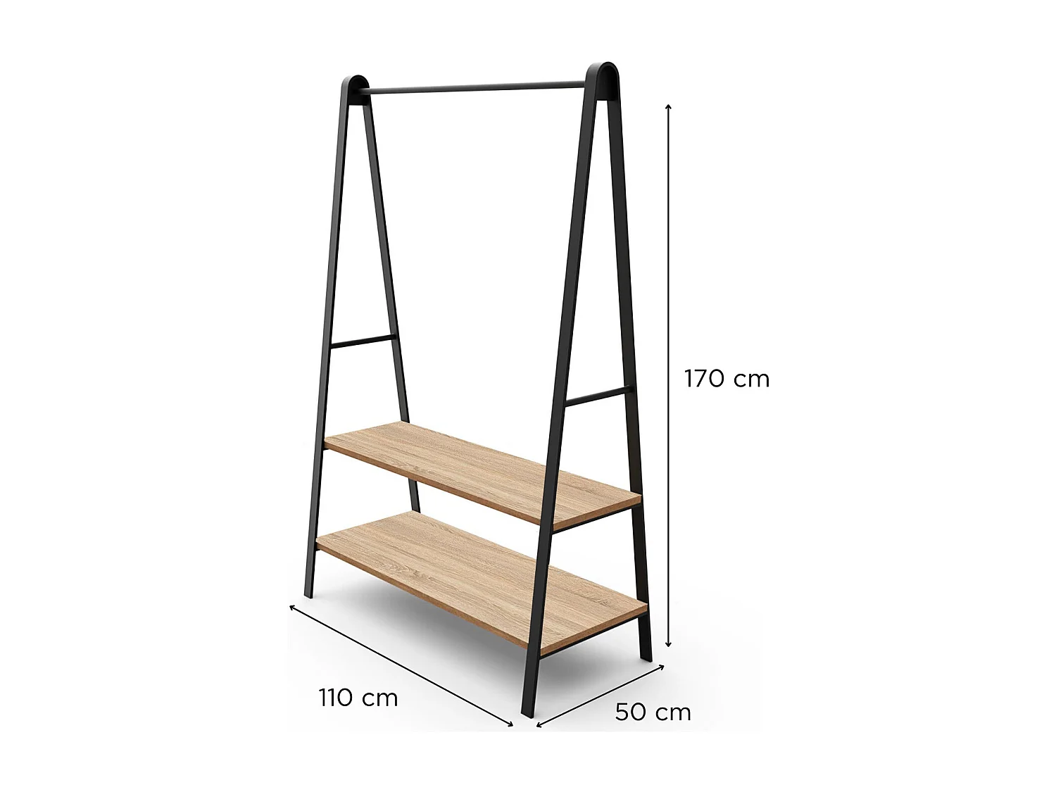Perchero ARCO negro L.110 x H.170 x P.50 cm con estantes y barra