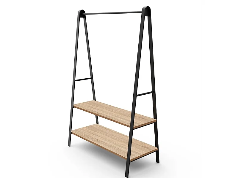 Cabideiro ARCO preto L.110 x A.170 x P.50 cm com prateleiras e vara