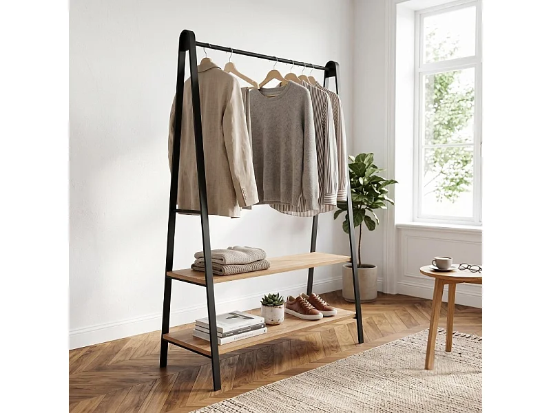 Cabideiro ARCO preto L.110 x A.170 x P.50 cm com prateleiras e vara