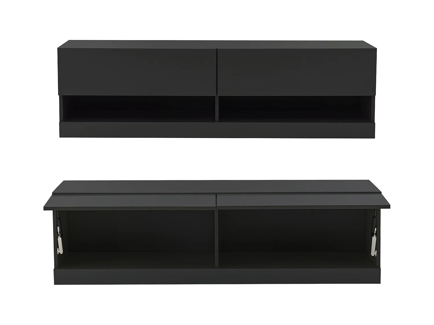 Schwarzer TV-Wandschrank - Fernsehschrank mit LED-Beleuchtung und 2 Fächern - für Wohnzimmer