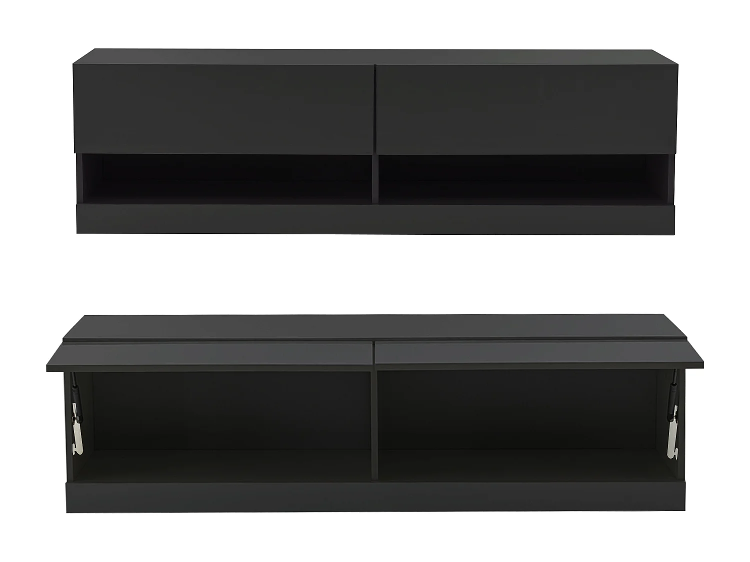 Schwarzer TV-Wandschrank - Fernsehschrank mit LED-Beleuchtung und 2 Fächern - für Wohnzimmer