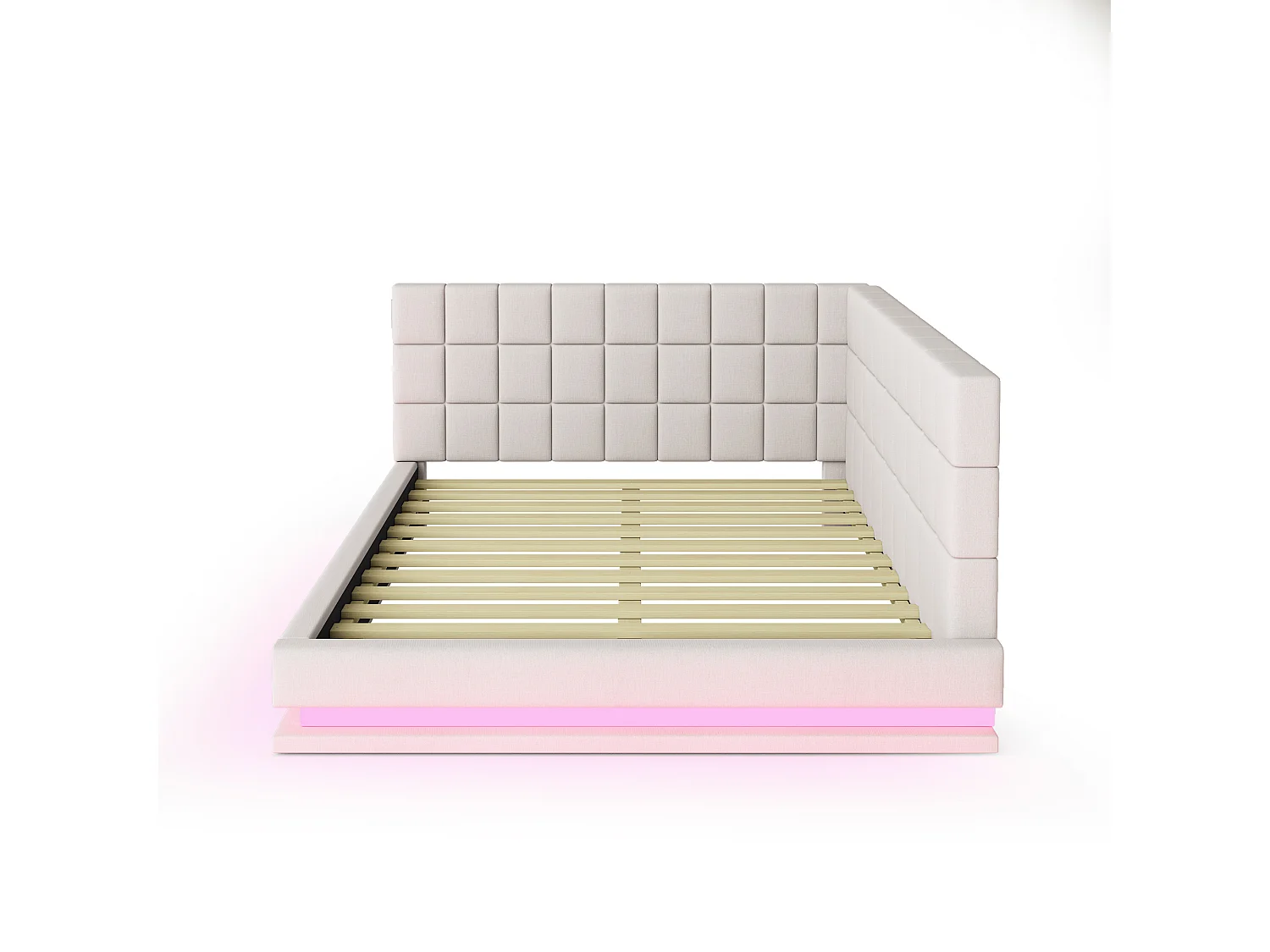Lit adulte 160 x 200 cm - Lit double avec lumière LED et recharge USB - velours beige