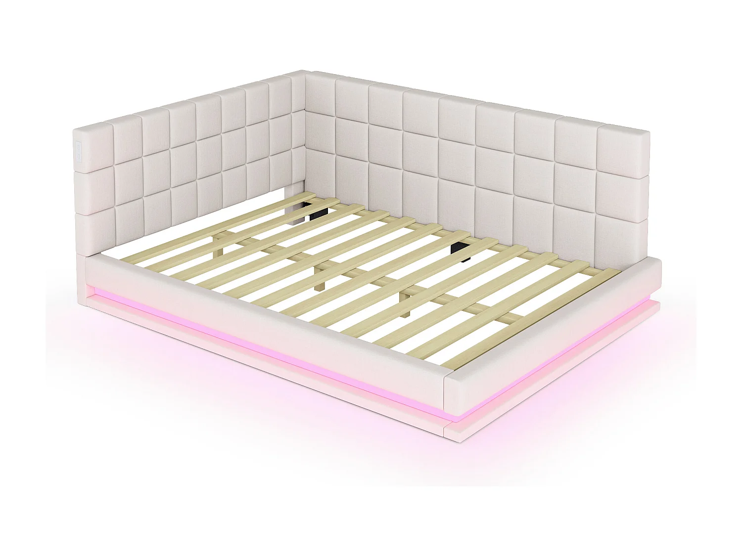 Lit adulte 160 x 200 cm - Lit double avec lumière LED et recharge USB - velours beige