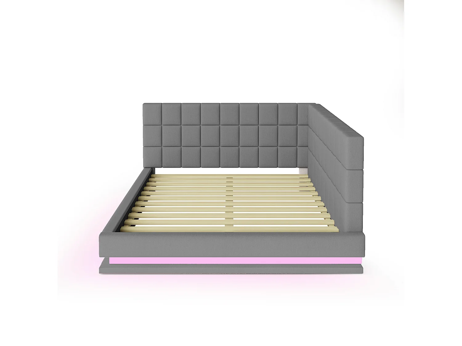 Lit adulte 160 x 200 cm - Lit double avec lumière LED et recharge USB - velours gris