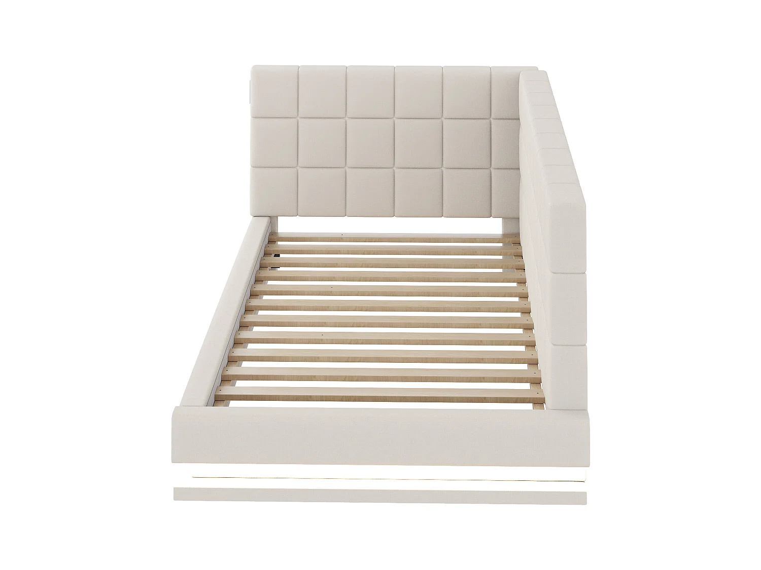 Lit enfant 90 x 200 cm - Lit simple avec lumière LED et chargement USB - velours beige