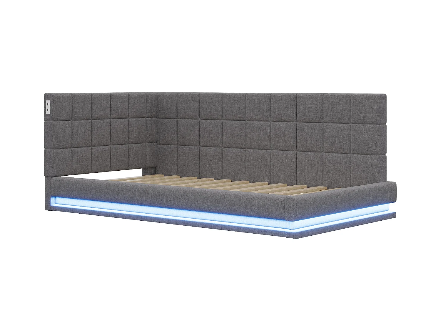 Letto per bambini 90 x 200 cm - Letto singolo con luce LED e ricarica USB - velluto grigio