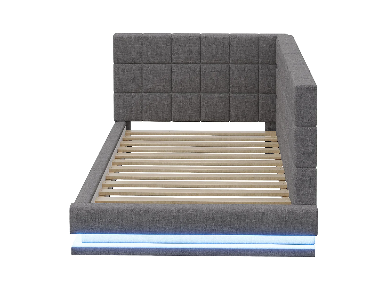 Lit enfant 90 x 200 cm - Lit simple avec lumière LED et chargement USB - velours gris