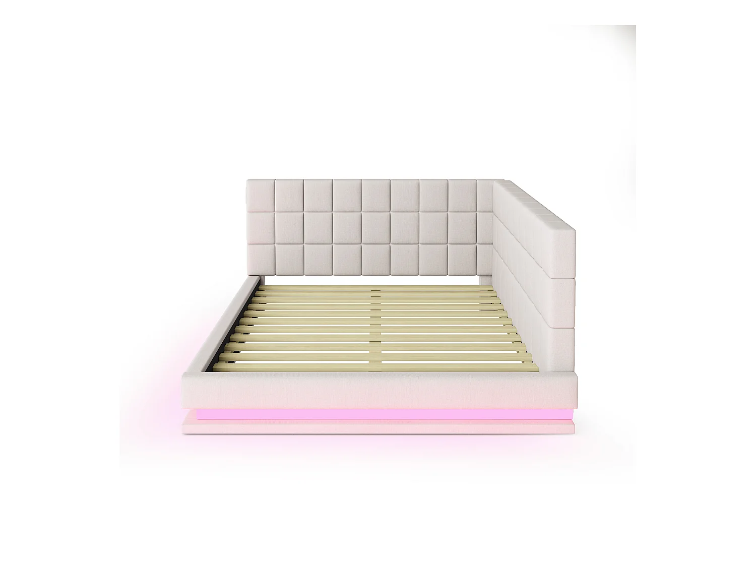 Lit adulte 140 x 200 cm - Lit double avec lumière LED et recharge USB - velours beige