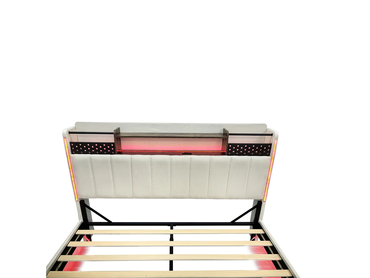 Erwachsenenbett 160x200 cm - Doppelbett mit LED-Beleuchtung und USB-Ladefunktion - beiges Leinen - ohne Matratze