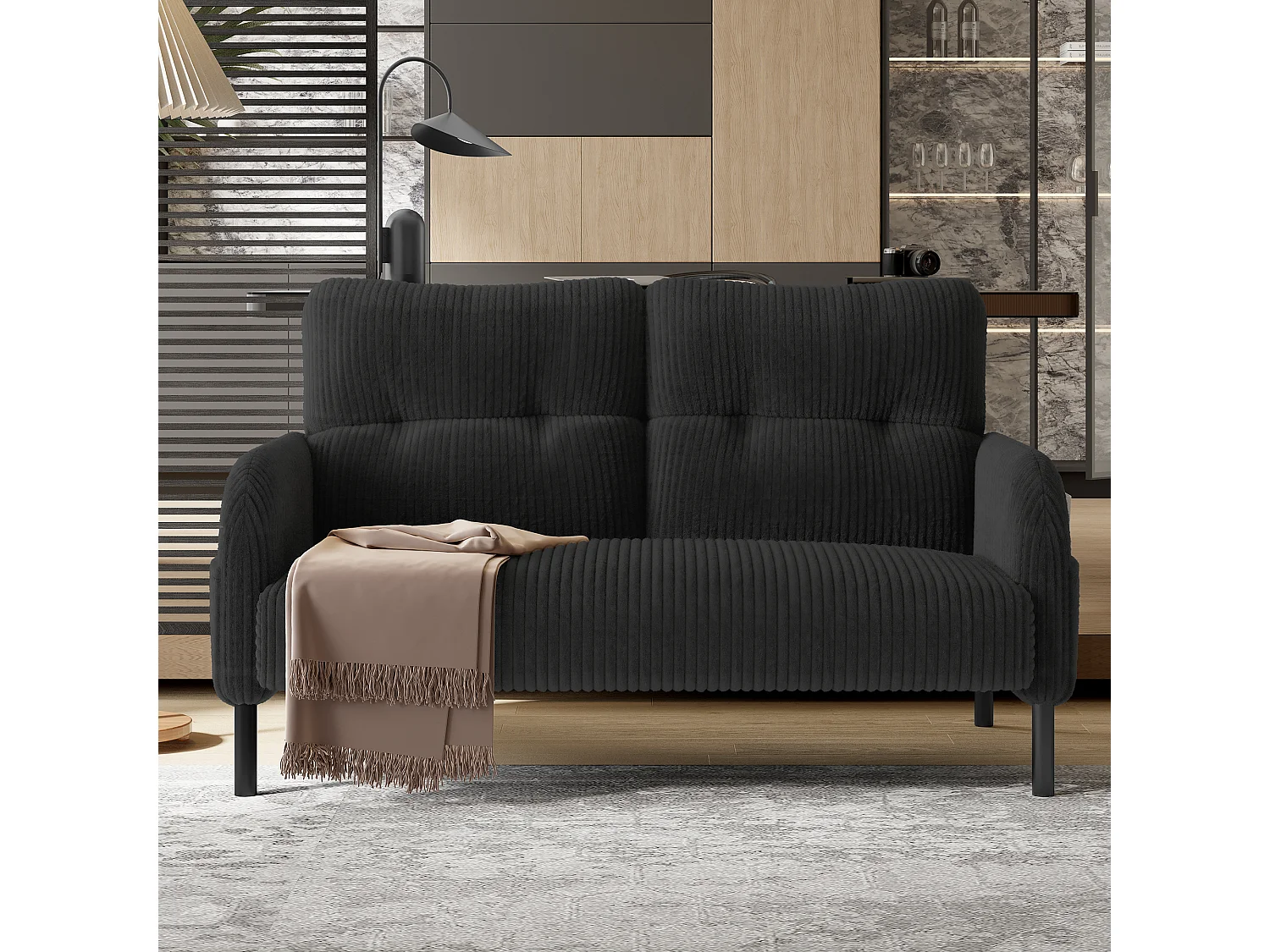 Szara sofa prosta - Fotel z oparciem i kieszeniami bocznymi - sztruks - do biur i salonów