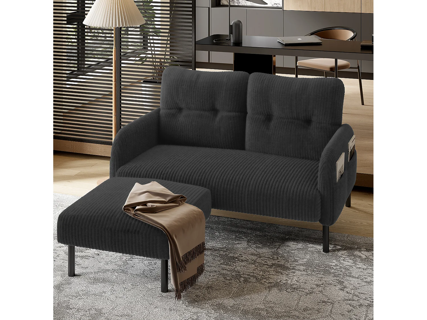 Szara sofa prosta - Fotel z oparciem i kieszeniami bocznymi - sztruks - do biur i salonów