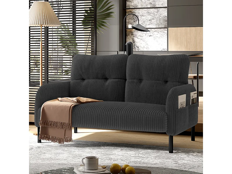 Szara sofa prosta - Fotel z oparciem i kieszeniami bocznymi - sztruks - do biur i salonów