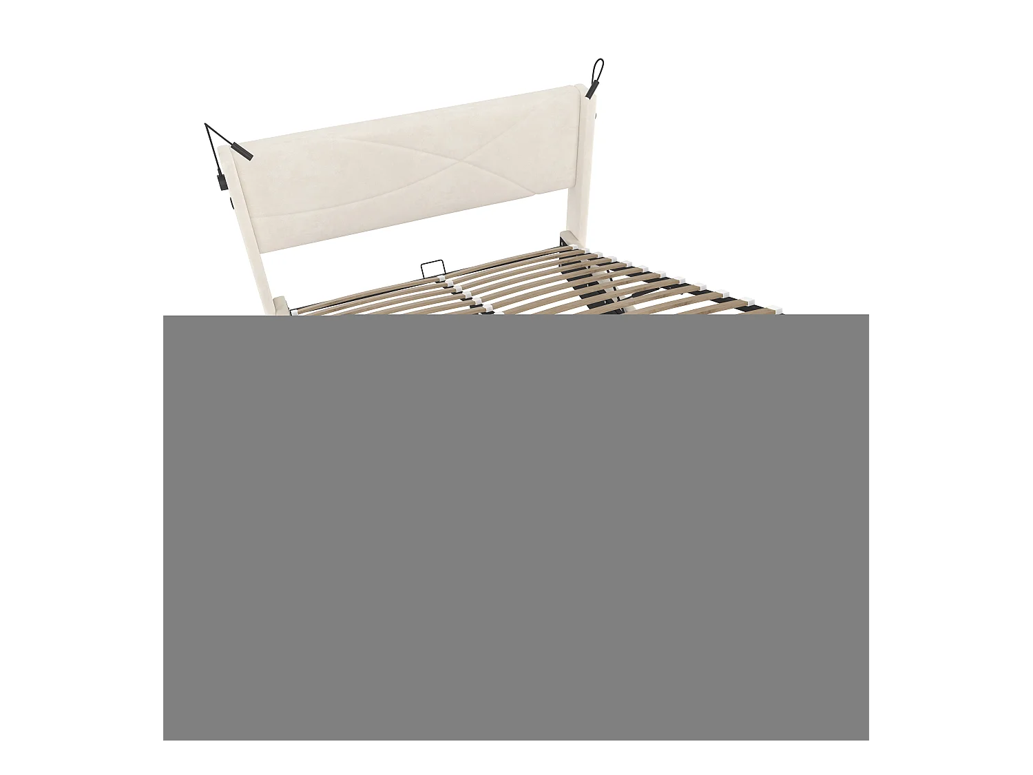 Lit coffre 160 x 200 cm - Lit adulte avec 2 liseuses et lumière LED - velours beige - sans matelas