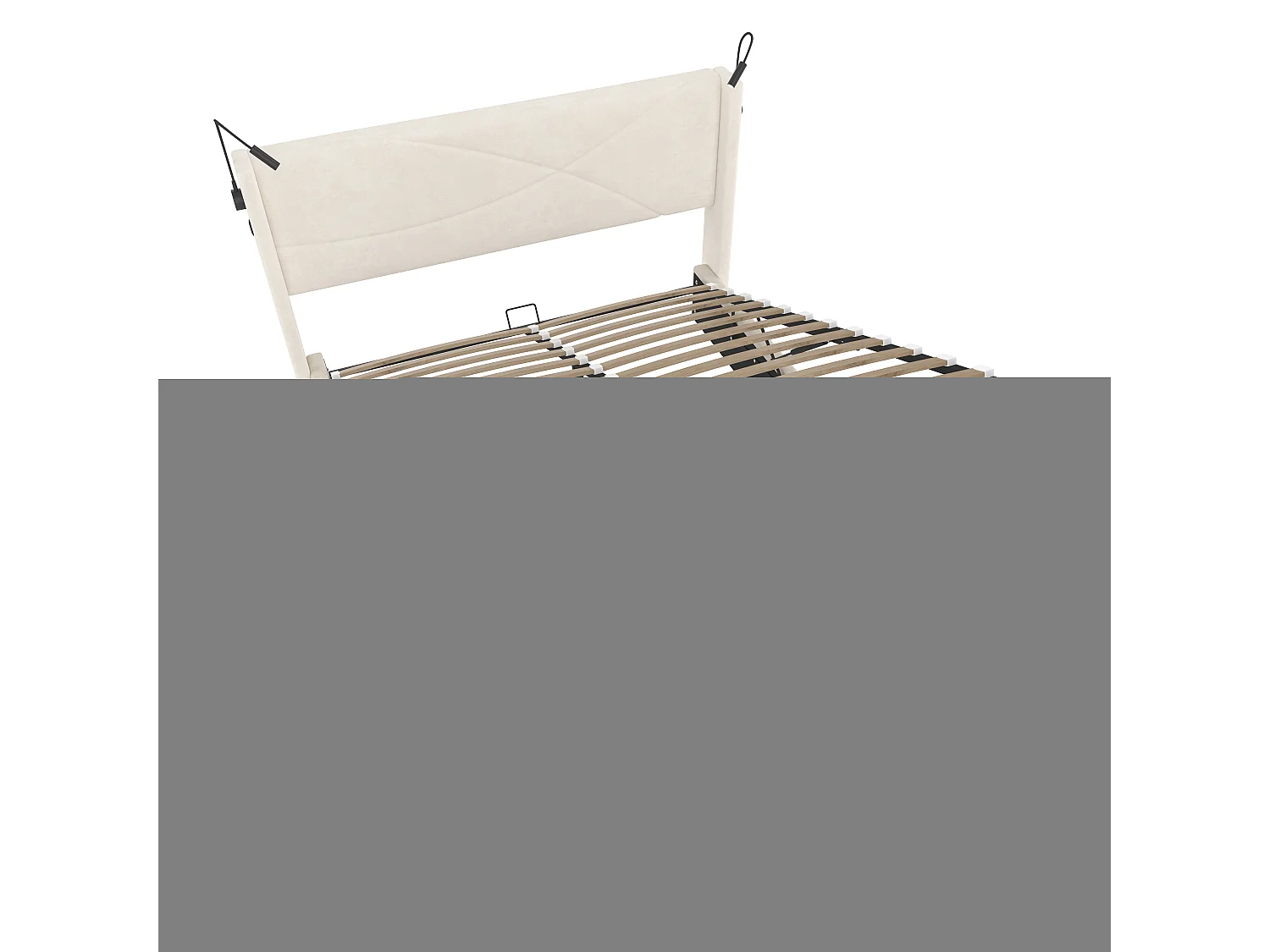 Lit coffre 160 x 200 cm - Lit adulte avec 2 liseuses et lumière LED - velours beige - sans matelas