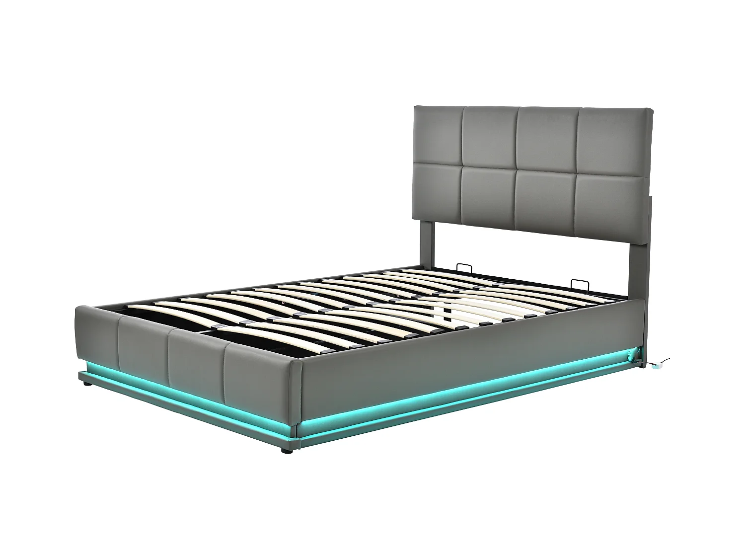 Lit coffre 140x200 cm - Lit adulte avec éclairage LED et sommier à lattes - gris - sans matelas