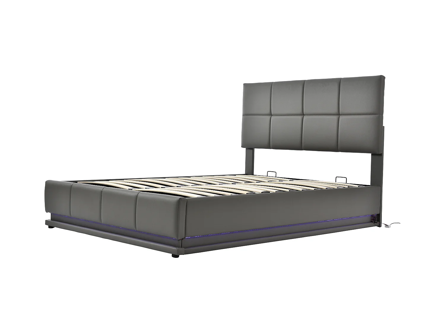 Lit coffre 140x200 cm - Lit adulte avec éclairage LED et sommier à lattes - gris - sans matelas