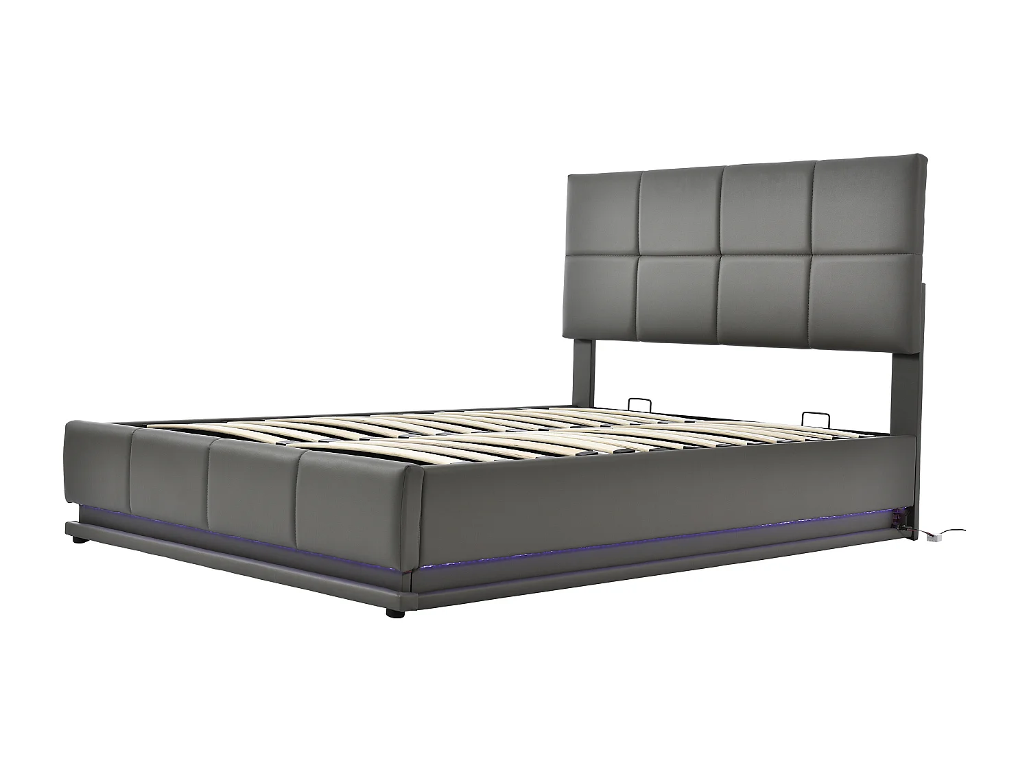 Lit coffre 140x200 cm - Lit adulte avec éclairage LED et sommier à lattes - gris - sans matelas