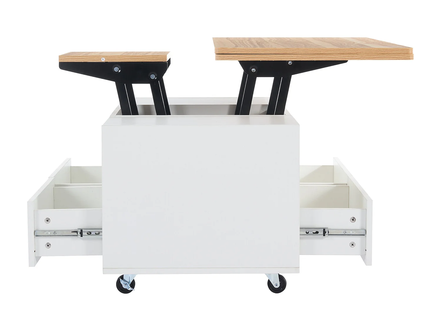 Witte salontafel - salontafel met 4 wielen en 4 lades - opklapbaar blad - voor woonkamer