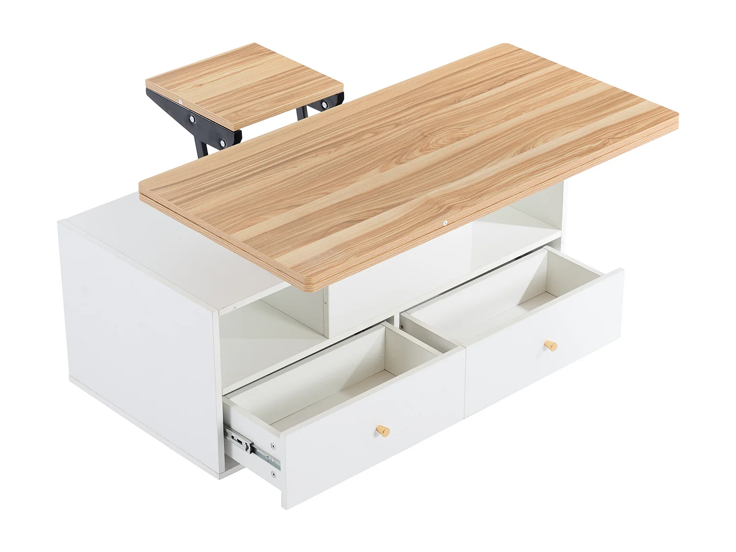 Witte salontafel - salontafel met 4 wielen en 4 lades - opklapbaar blad - voor woonkamer