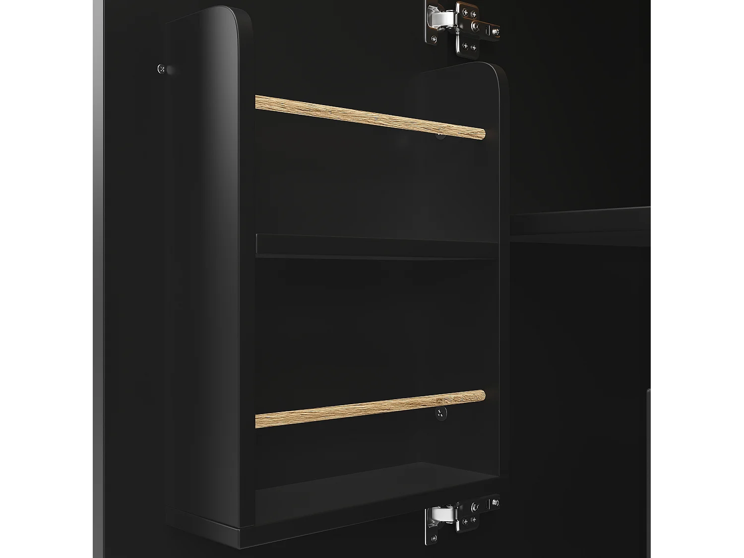 Schwarzer Servierwagen – Servierwagen mit 2 Schubladen und 2 Türen – Gewürzregal und Weinregal – für Esszimmer