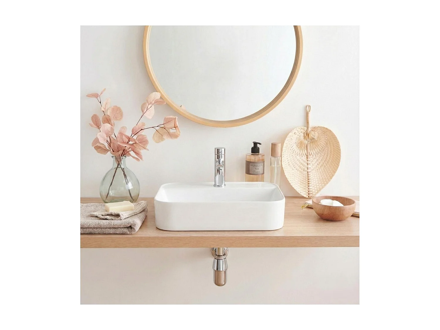 KALI Rechthoekige witte keramische wastafel voor op het aanrecht 48x37cm