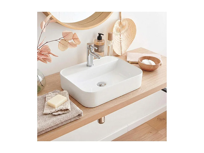 Lavabo sobre encimera rectangular de cerámica blanca KALI 48x37cm