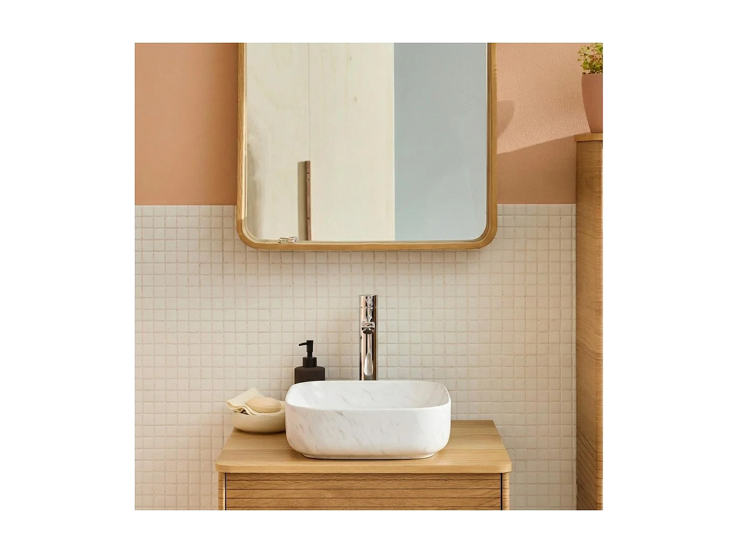 Vasque à poser DIANE carrée en céramique effet marbre blanc 37cm