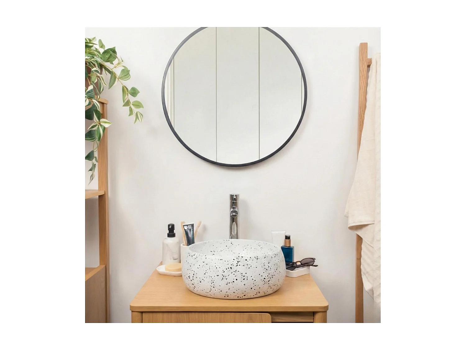 Lavatório de bancada redondo ZOLI de 40 cm em terrazzo