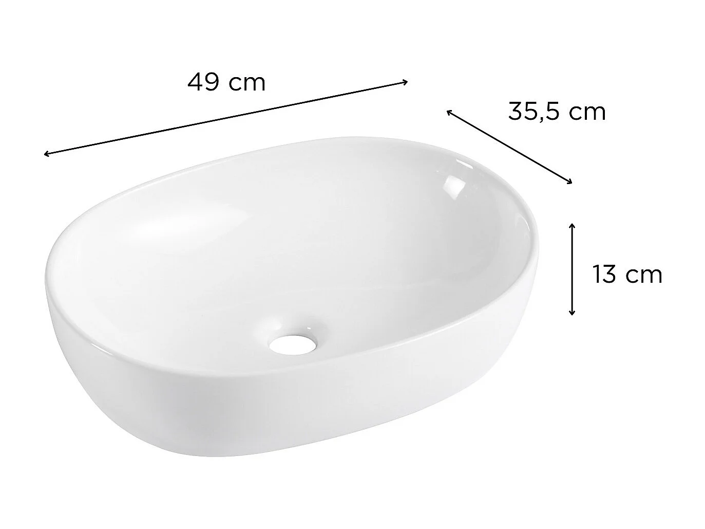 Lavabo sobre encimera ovalado de cerámica blanca, 49x35,5cm, PIA
