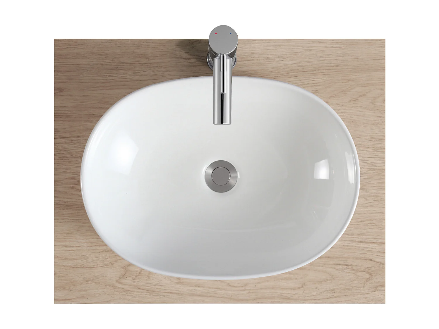 Lavabo sobre encimera ovalado de cerámica blanca, 49x35,5cm, PIA