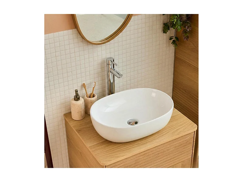 Lavabo ovale da appoggio in ceramica bianca, 49x35,5cm, PIA