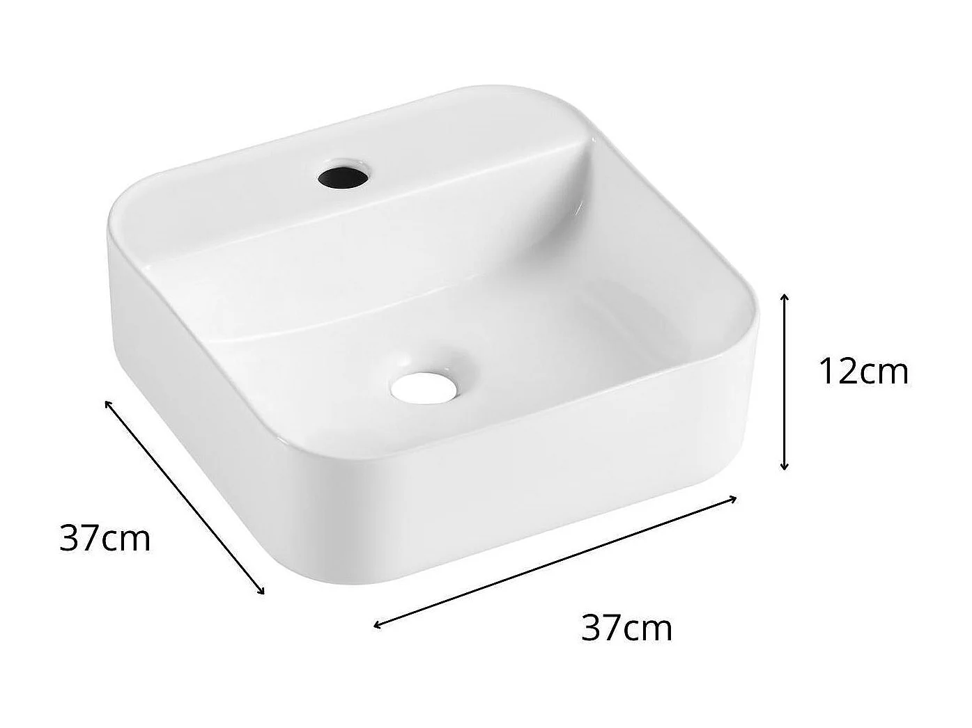 KALI 36 cm rechteckiges weißes Keramik-Aufsatzwaschbecken