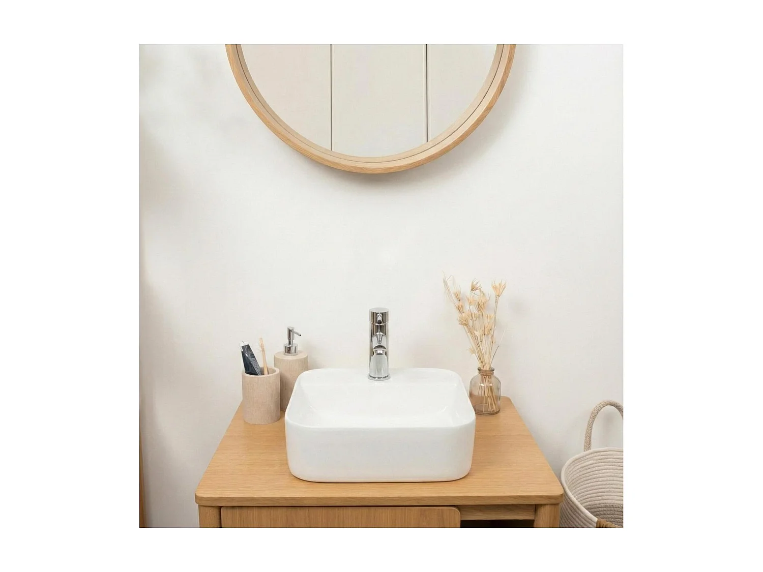 KALI 36 cm rechteckiges weißes Keramik-Aufsatzwaschbecken